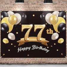 Happy 77th Birthday Banner Backdrop - 77 Birthday Party Decorations Supplies ...