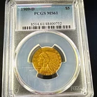 1909-D $5 Indian Head Half Eagle Gold Coin PCGS MS61 Business Strike KM#101