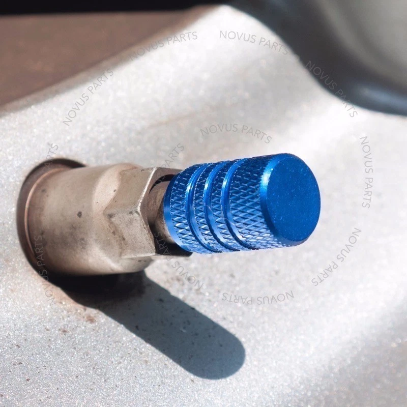 4x Cubierta de vástago de válvula azul con llanta de anillo de goma para Fiat Palio Ducato 500 con líneas Foto 3 de 4