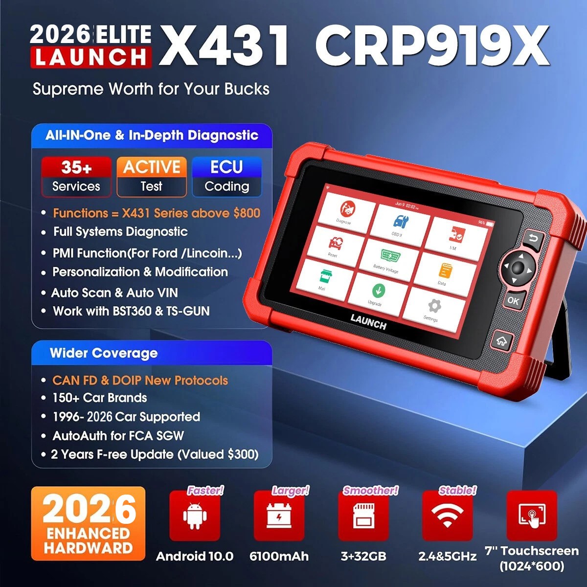 LAUNCH X431 CRP919X PRO lecteur de code OBD2 avec diagnostic tous systèmes et TPMS