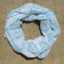 Womens Square Print Long Turquoise White Boutique Style Lightweight Scarf