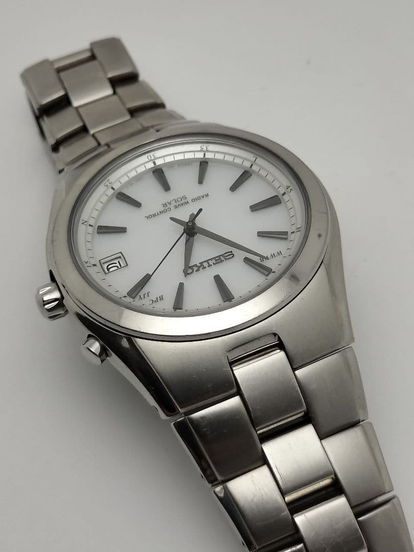 Seiko Spirit 7B24 White Dial Titanium Radio Solar Watch Light Used Authentic image 6