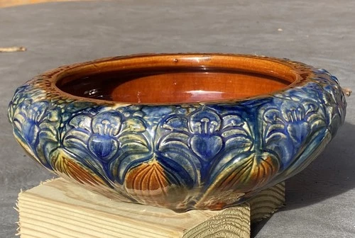 Vintage Brush McCoy Art Pottery Cobalt Blue Majolica AMARYLLIS  10” Bowl