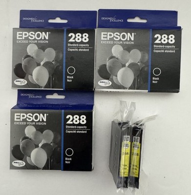 Genuine EPSON 288 Black Ink Cartridges 3 Sealed Exp 2022 Plus 2 Yellow Sealed