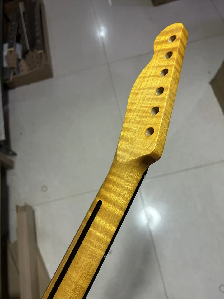Stainless 21 Fret Flame Maple Electric Guitar Neck Rosewood for DIY Fender Tele - Image 3 of 4