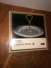 New FOSTORIA Heritage 24% Lead Crystal Tid Bit Dish With Gold Plated Handle NIB