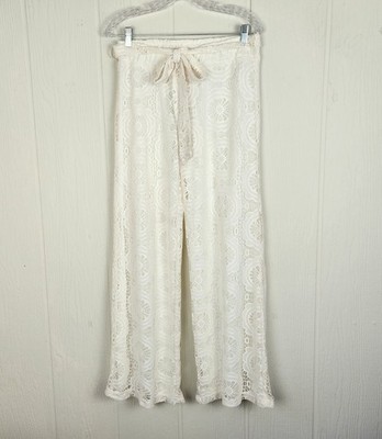 Crochet Lace Pants Lined by Pink Coconut Boutique Size M Tie Waist 30x31 USA