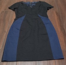Elie Tahari Black Navy Sheath Dress Short Sleeve V-Neck Knee Length Size 8