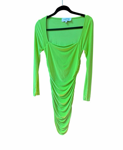 Club L London Women's Green Ruched Square Neck Long Sleeve Bodycon Midi Dress M