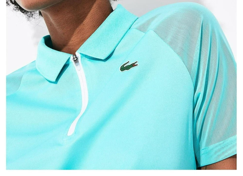 Lacoste Women's Ultra Dry Printed Zip Tennis Polo Turquoise Size EUR 38 - Image 3 of 4