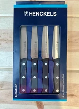 JA Henckels Solution Set of 4 Black Handle 4 1/2" Steak Knives 17551-000 Read*