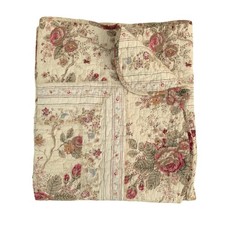 Antique Rose Floral 100 Cotton Quilted Throw Blanket 50x60 Inch Ecru Bed New