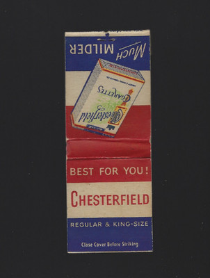 Vintage Chesterfield Cigarettes Best For You Much Milder Matchbook Front Strike
