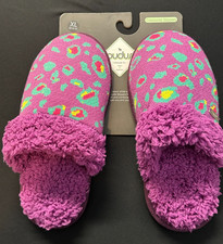 Pudus Creekside Slide Slippers Purple Leopard Print Women's XL 11-12 Vegan NWT