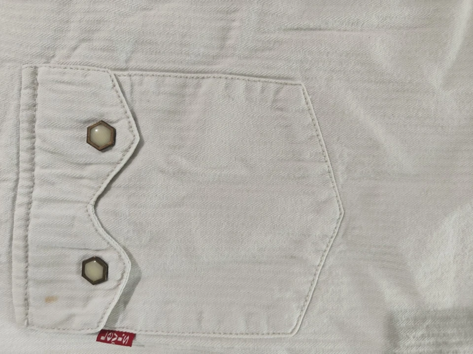 Camisa Levi's Diente de Sierra XL Espiga De Colección 1997 Hex Broches de presión Marfil Occidental Rara Foto 4 de 4