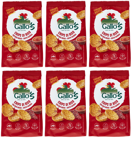 6X Riso Gallo Chips Riso Rosso,Snack Vollkorn Rotem Reis Paprika Geschmack 40G-image