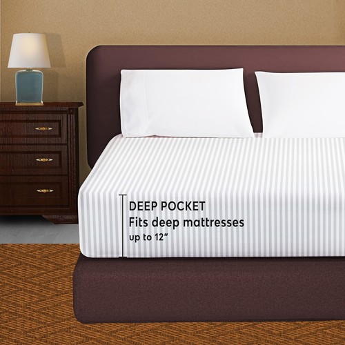 Egyptian Stripe Fitted Sheet 30 Cm Deep Bed Sheets Single Double King Super King - Picture 5 of 125