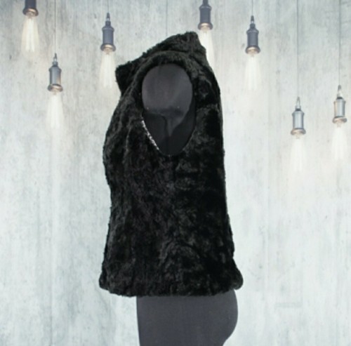 New Direction Leopard Print Black Furry Vest Reversible Large Zipper - Picture 9 of 12