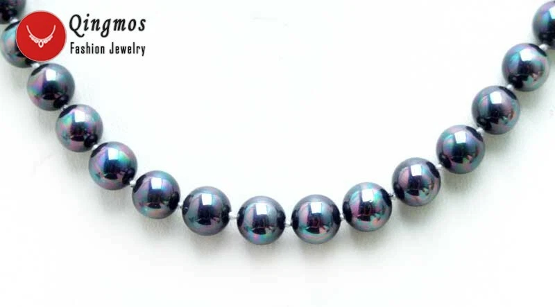 Ожерелье с круглым черным морским жемчугом 8 мм для женщин чокеры ювелирные изделия 17 дюймов - Изображение 2 из 4