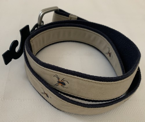 Lands End Boys Icon Belt Khaki Spider bug Blue Beige size Large NEW - Picture 2 of 8