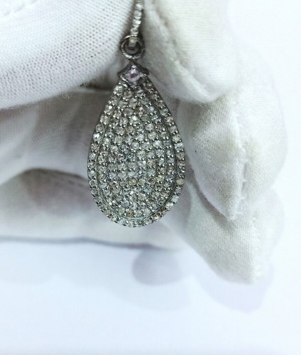 Pave diamond pendant diamond pendant 925 sterling silver pear shaped pendant. - Picture 10 of 12