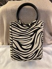Zebra Print Pattern Thermal Insulated Lunch Bag Sack Tote w/ Black Hoop Handles