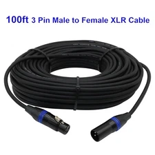100ft Coded 3-Pin Professional Light DMX Cable Male to female Locking XLR Wire