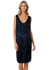 LANVIN Black Satin Fringed Sleeveless Dress $2200 Size XS