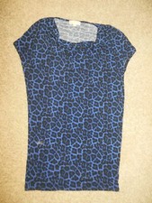 New! Michael Kors Medium Blue Black Stretch Poly Knee Dress Waterfall Neck