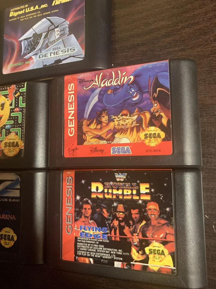 Sega Genesis 1991 Game lot 5 Heavy Nova, Columns, Aladdin, Mrs Pac-Man, T2 - Image 4 of 4