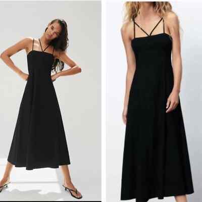 linen blend strappy dress zara NWT ZARA WOMAN'S STRAPPY LINEN BLEND MIDI DRESS VANILLA SIZE S 7633/120