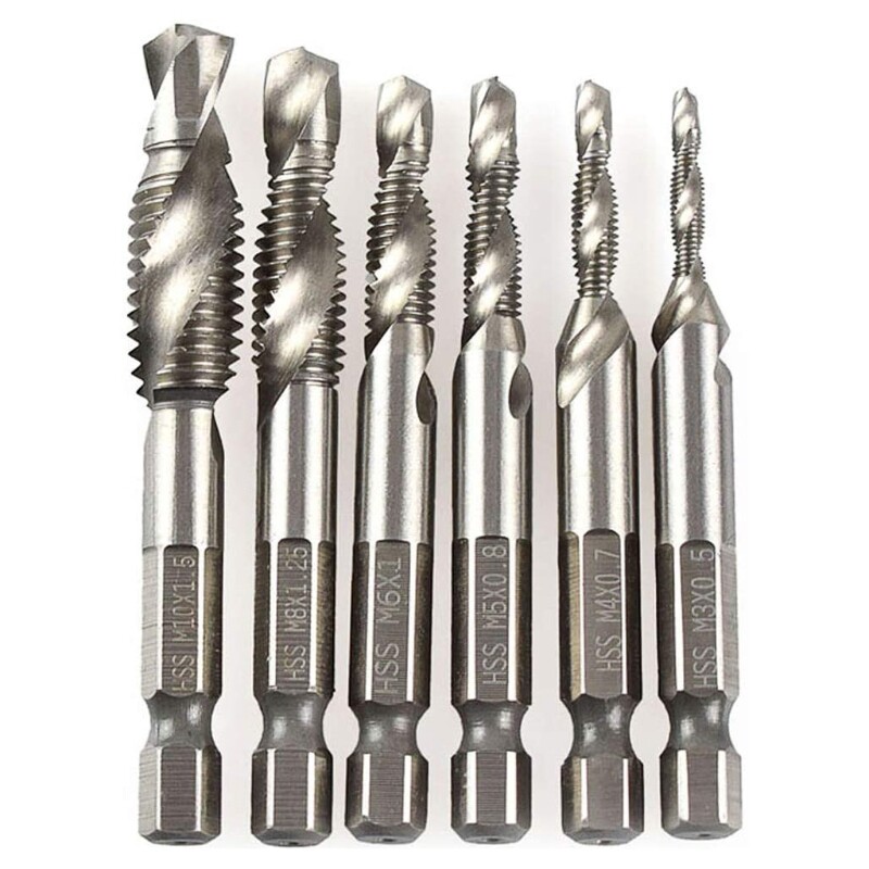 6pcs M3M10 Screw Tap Drill Bits HSS Taps Countersink Deburr Set Metric