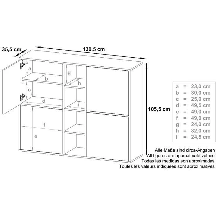 Highboard Sideboard Kommode Schrank Landhaus NOAH V3 Schwarz Hochglanz&Naturtöne - Bild 3 von 3