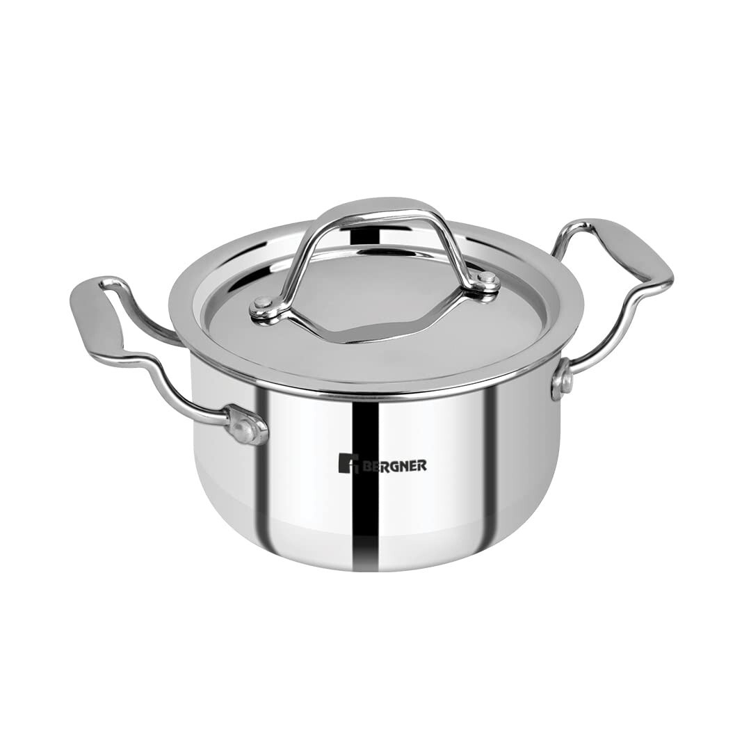Bergner Mini Triple Acero Inoxidable Cocinar y Servir Cazuela/Biryani Olla 12 cm