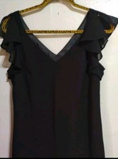 Women's Y2K David Wayne Ruffle Black Flowy Midi Dress Sz 12 Excellent 