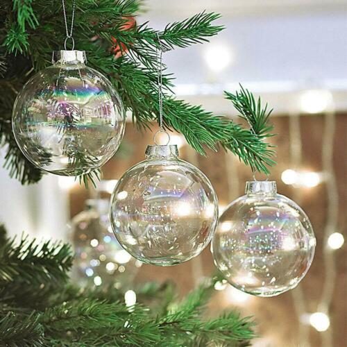 1x Clear Iridescent Glass Balls Fillable Baubles Christmas Hanging Tree Q0Z5