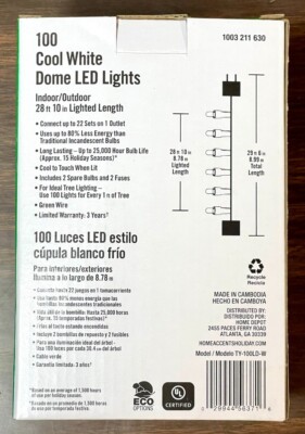Home Accents Holiday 100 LED Dome String Lights - 29 Ft, Cool White, Indoor/Outdoor Christmas Lights