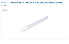 Image of 5 x V-TAC 10W T8 Nano Plastic LED Tube Rotatable 60cm Samsung Chip 6400K