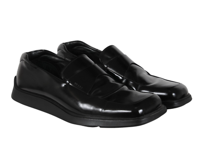 Prada Mens Vtg 2000s Square Toe Loafers US 10 UK 9 Black Leather 