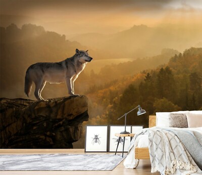 3D Cliff Forest Wolf A913 Animal Wallpaper Mural Self-adhesive Removable Amy