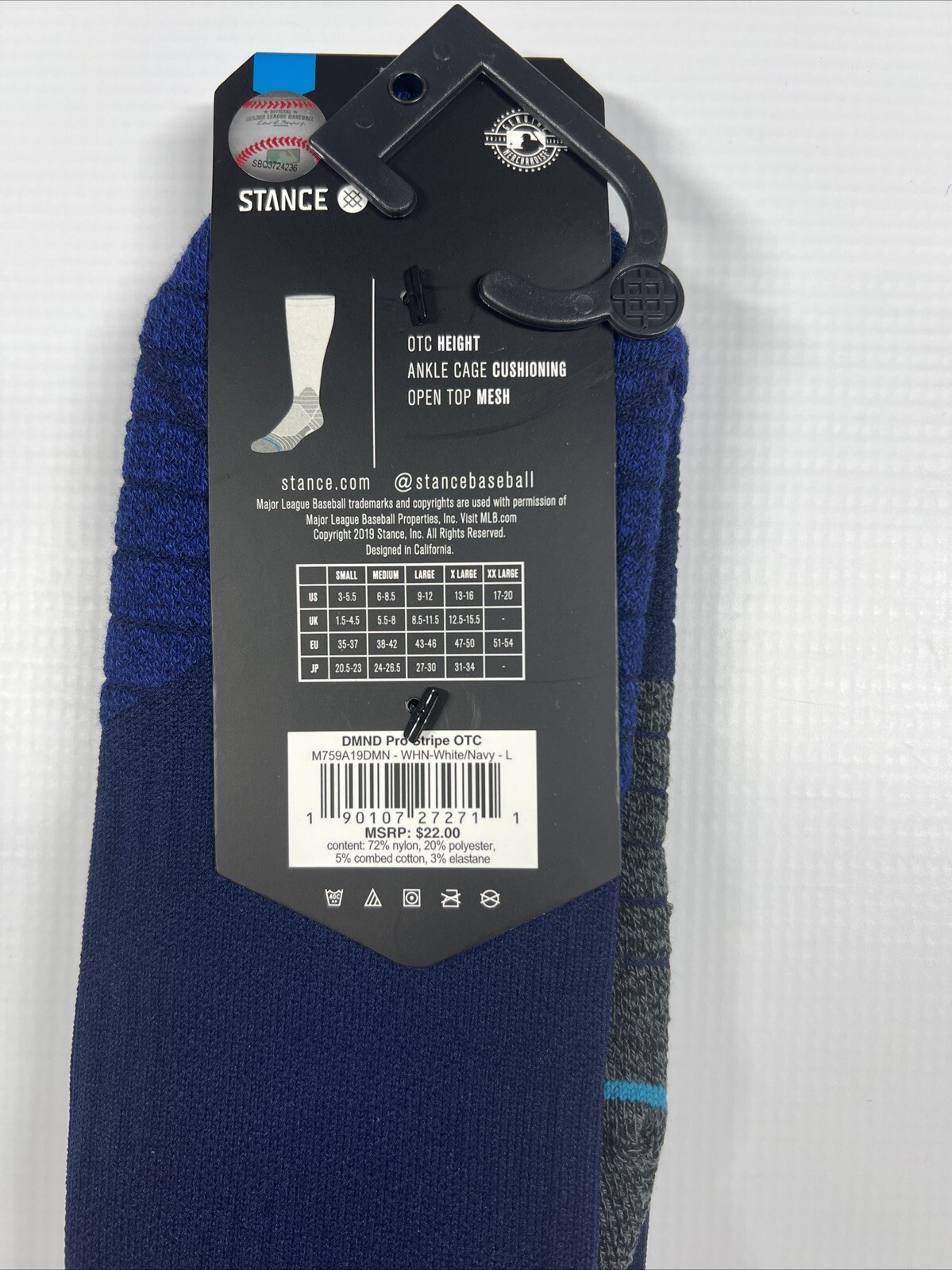 Navy Blue Stance Diamond Pro Stripe OTC Socks Size Large NWT