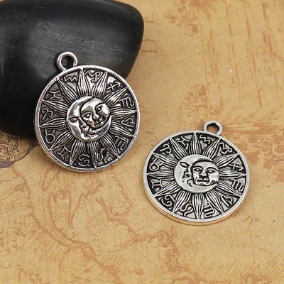 BULK 20 Sun moon zodiac sign charms antique silver tone S112
