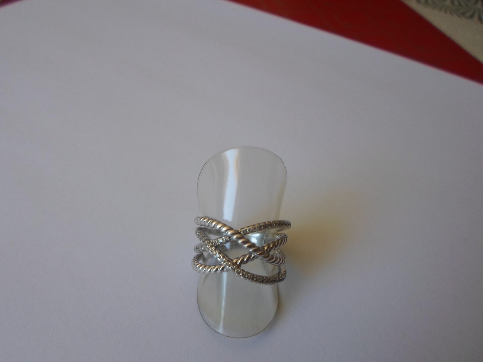 solid silver ring, openwork interlaced rings, zir… - image 7