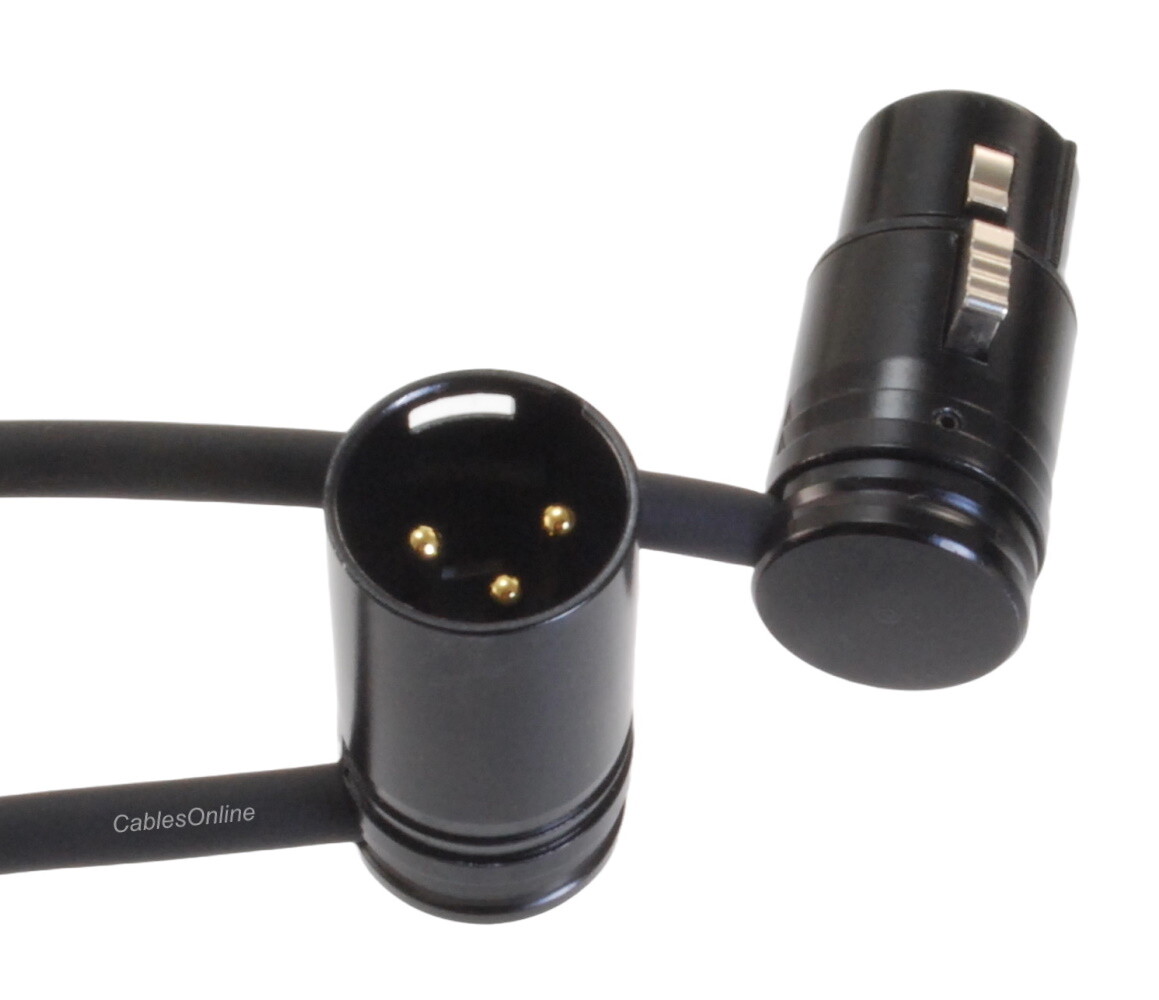 1ft Low-Profile Right-Angle 3-Pin XLR Male to Female