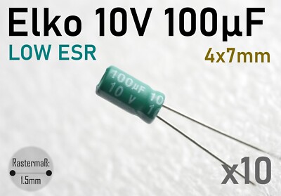 100uF 10V Elektrolyt Kondensator Radial ELKO LOW ESR Capicator 4x7mm 105°