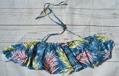 Raisins Sz Small Petite Tahiti Bloom Tropical Print Ruffle Bikini Top
