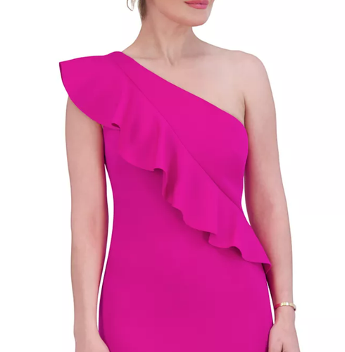 Jessica Howard Hot Pink Scuba One Shoulder Mother Bride Groom Long Dress Size 6 - Picture 2 of 4