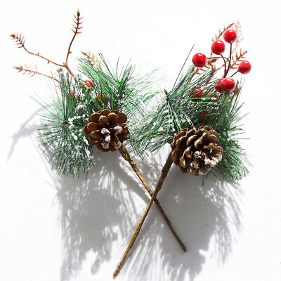 Weihnachten Deko Pick Blumenstiel mattiert Tannenzapfen Mistel Beeren Spray