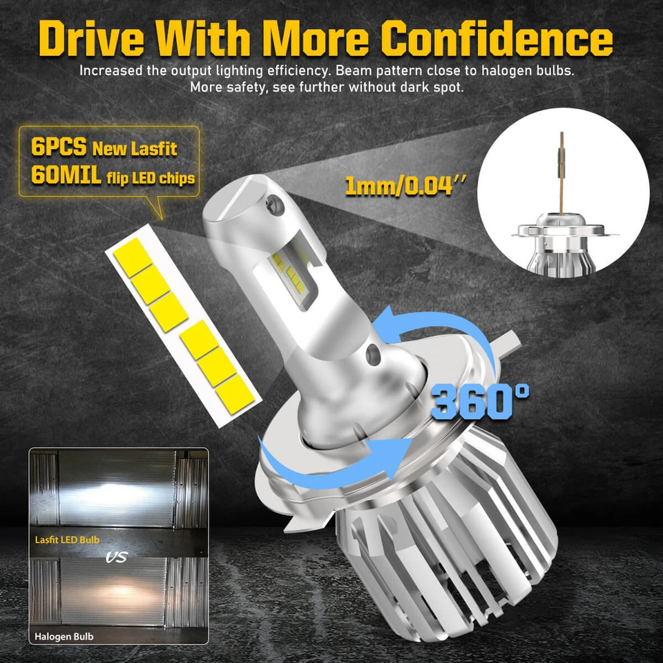 Kit de conversión de bombillas de faros LED Lasfit H4 HB2 9003 haz doble alto bajo 6000K Foto 4 de 4