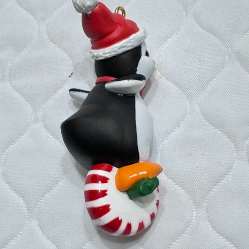 Peppermint Penguin`1983`Cute Penguin Riding Peppermint Candy Hallmark Ornament - Picture 3 of 6